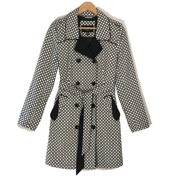 London Fog 3/4 Length Trench Coat Black/White - Belted - Size M - Picture 1 of 9
